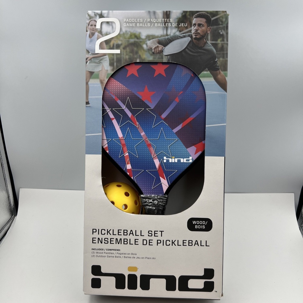 Pickleball‎ Set 2 Wood Paddles 2 Outdoor Game Balls HIND